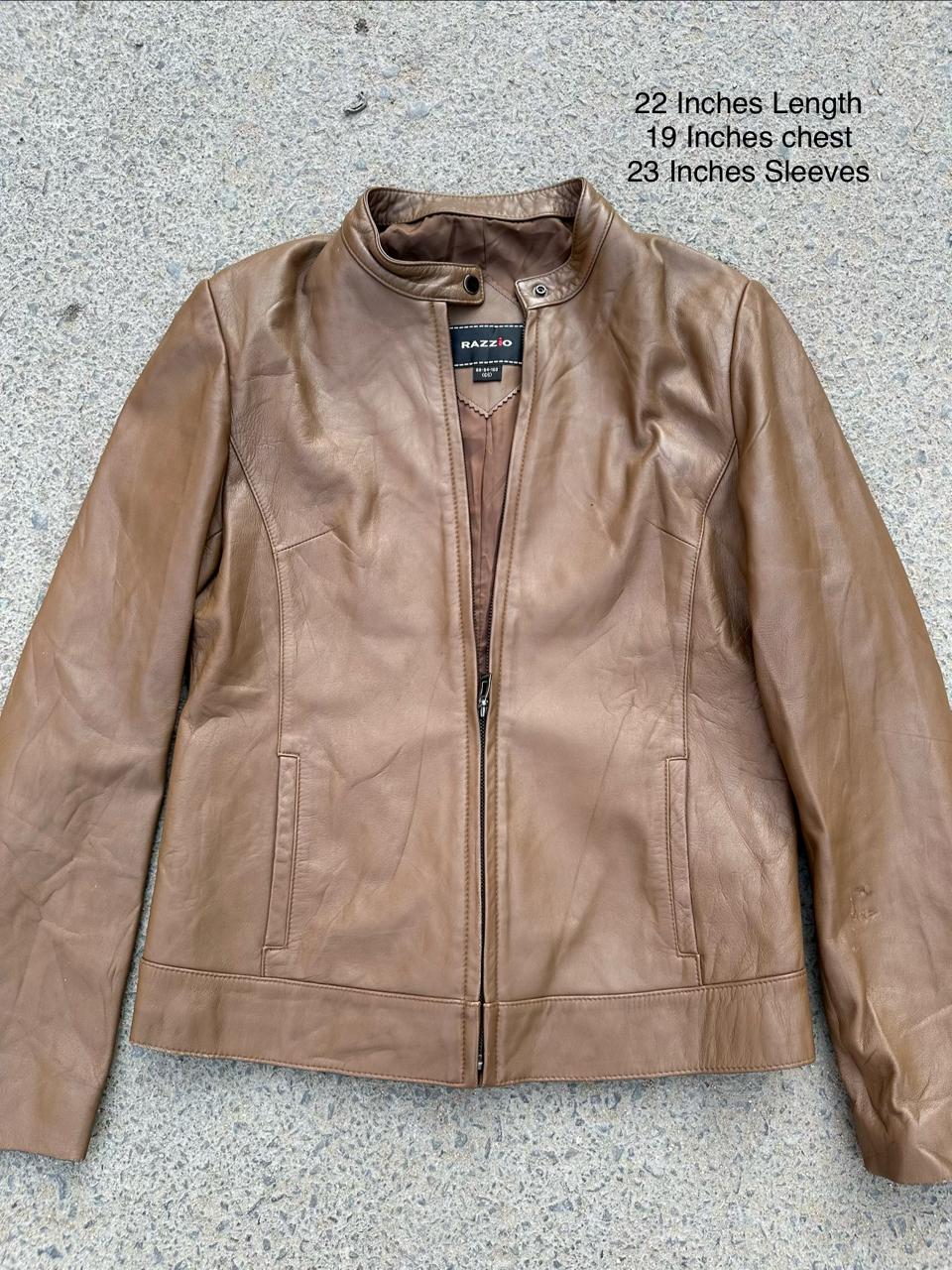 Razzio Camel Leather Cafe Racer Jacket