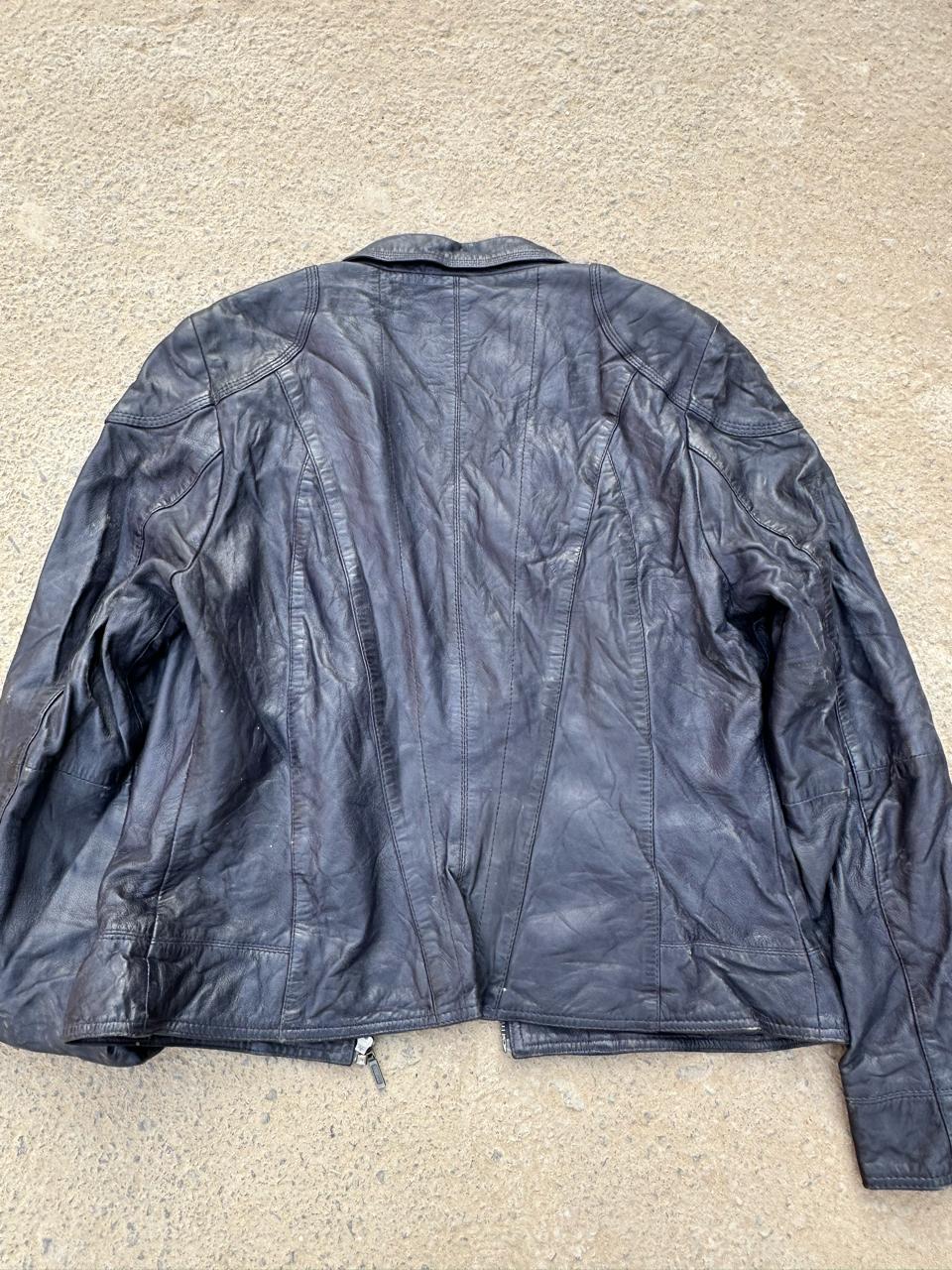 Manguun Navy Blue Leather Biker Jacket