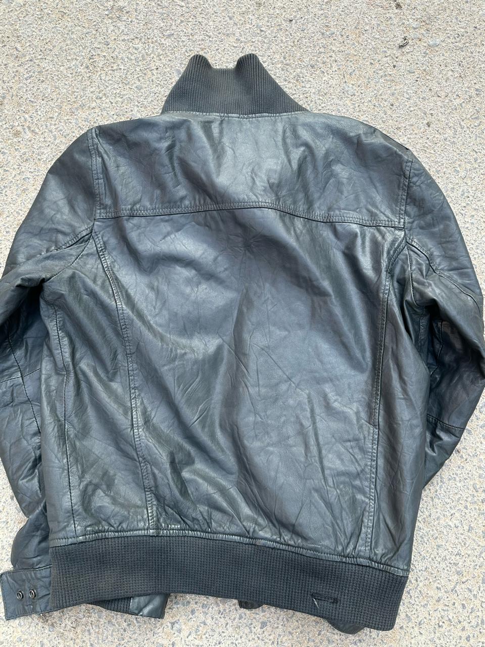 Celio Dark Slate Grey Leather Bomber Jacket