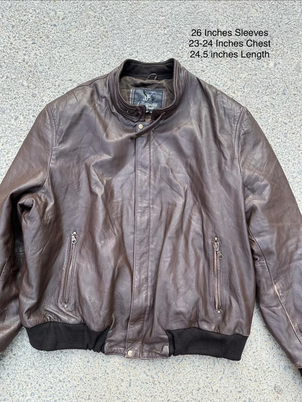 Filippidis Chocolate Brown Leather Bomber Jacket