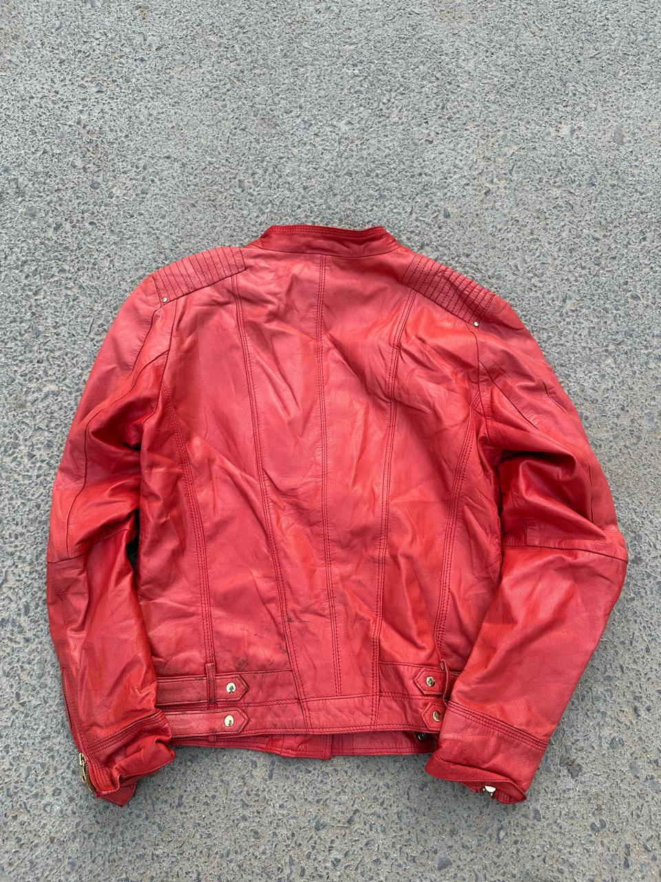 Salsa Jeans Crimson Red Leather Biker Jacket