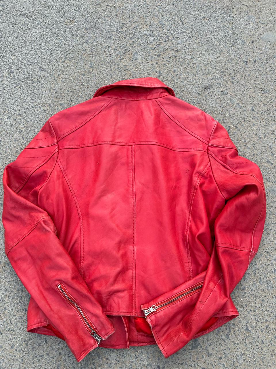 Peau D’Ane Paris Poppy Red Leather Biker Jacket