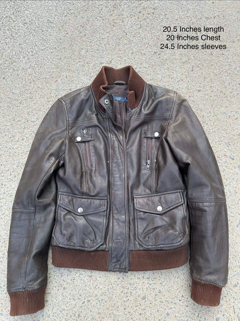 Just Leather Espresso Brown Utility Bomber Jacket