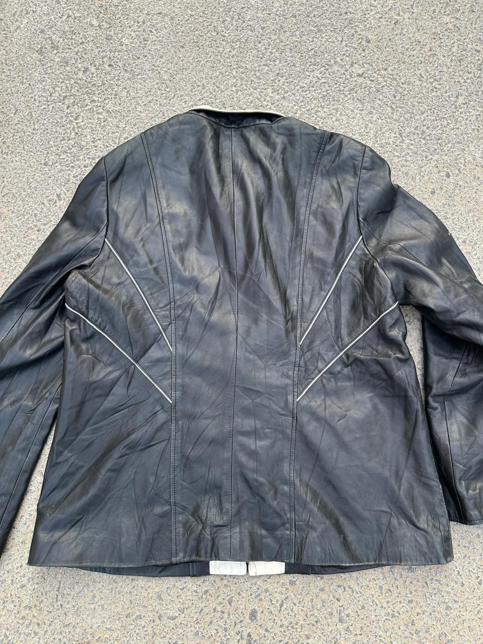 Mallorca Black Leather Jacket with Cream Collar