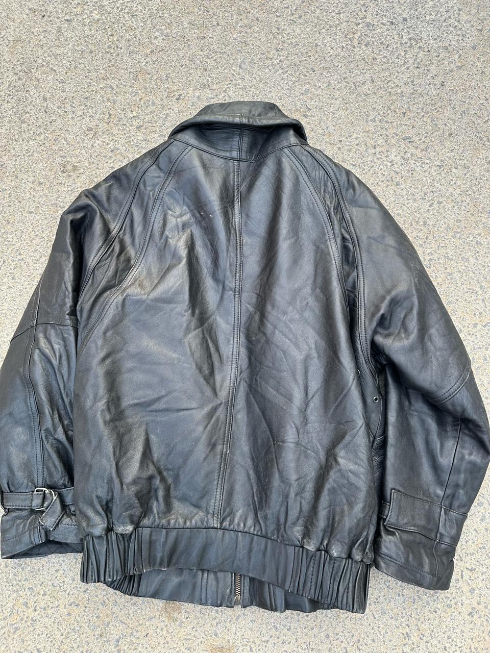 Vintage Pleated Leather Bomber Jacket