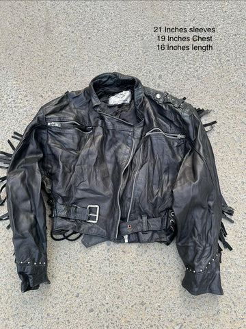 Vintage Black Fringe Leather Biker Jacket